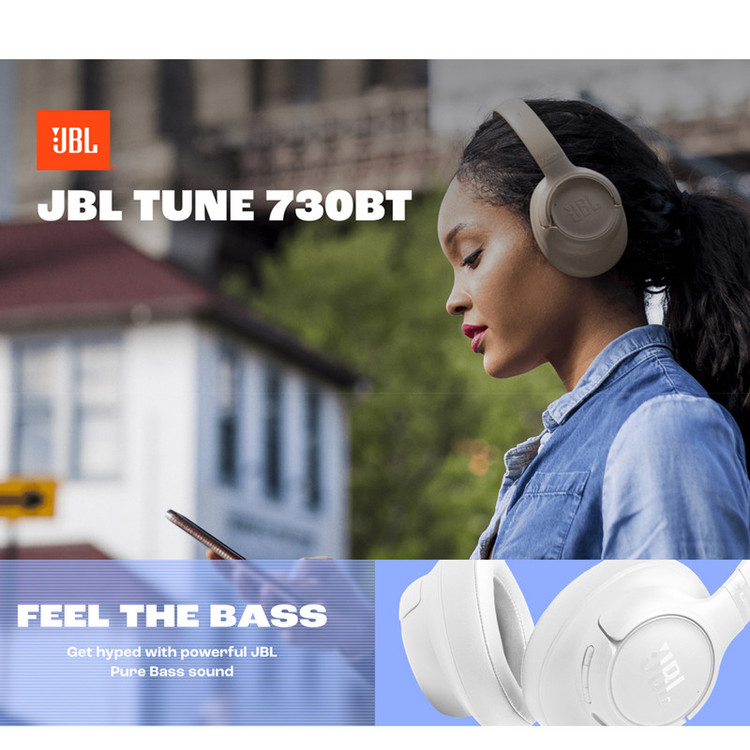 هدفون بلوتوثی روگوشی جیبیال مدل Tune 730 BT با صدای JBL Pure Bass، عمر باتری تا 76 ساعت، بلوتوث نسخه 6، اتصال چندنقطهای و 2 میکروفون Beamforming